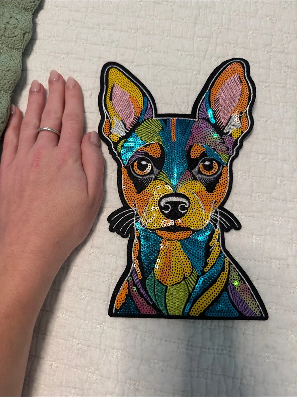NWOT Mexican Sequined Multicolor Dog Patch - Vibrant Decorative Applique